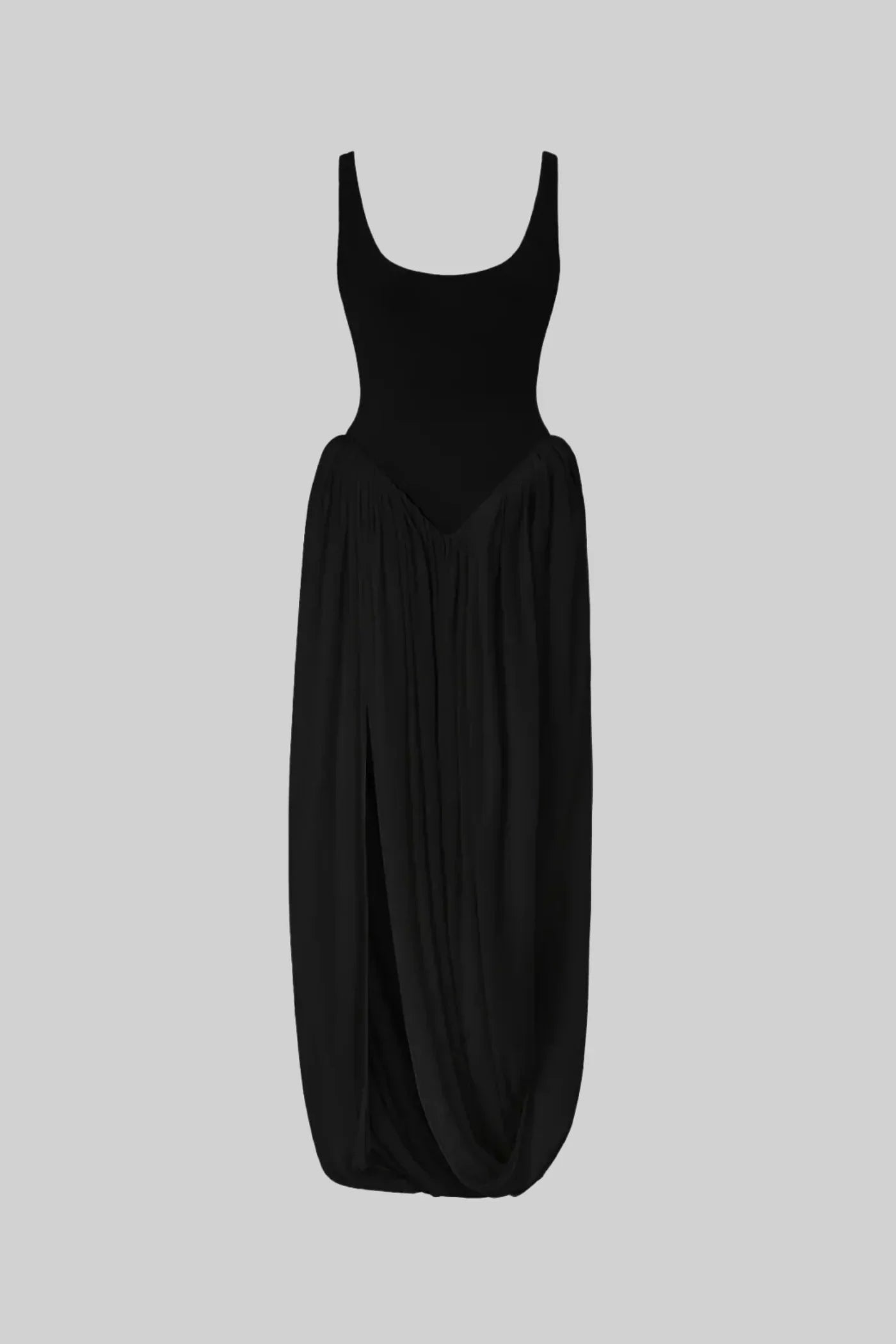 SirenSplit™ - DRAPED MAXI DRESS WITH SCULPTURAL SKIRT