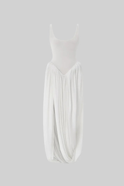 SirenSplit™ - DRAPED MAXI DRESS WITH SCULPTURAL SKIRT