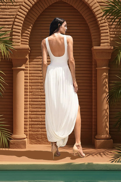 SirenSplit™ - DRAPED MAXI DRESS WITH SCULPTURAL SKIRT
